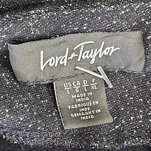 Lord & Taylor Bridged V-Neck Metallic Thread Sweater Women's L Black Silver EUC - Picture 7 of 13